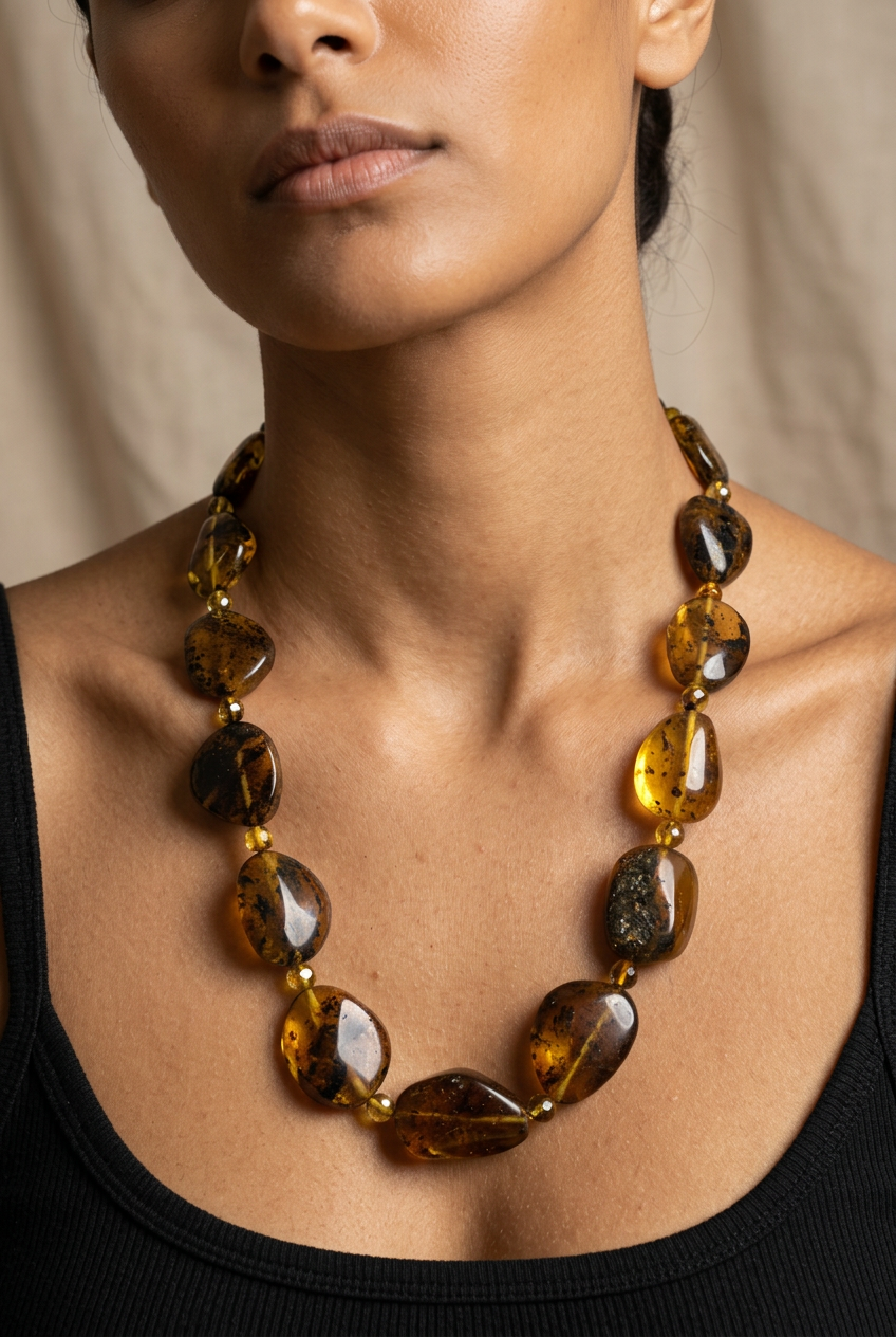 Grounded Natural Amber Beaded Necklace